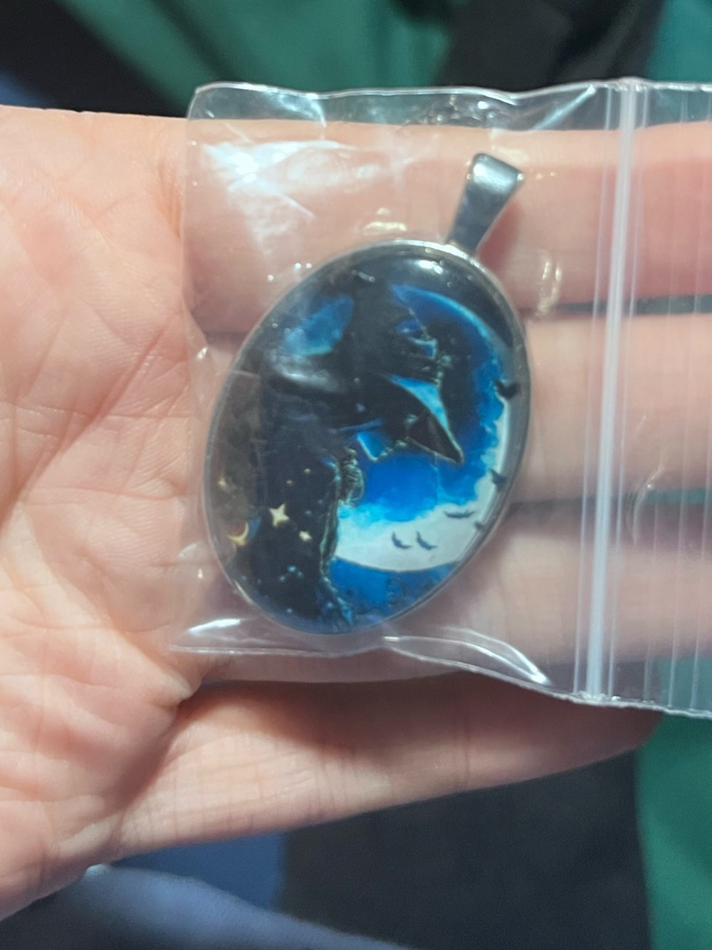 🕸️ (10 for $10) Blue Moonlit Witch Oval Pendant